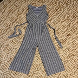 Eyeshadow Navy and White Striped Jumpsuit cropped